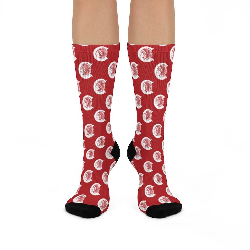 Carlisle MS Indians - Crew Socks - white on red - EdgyHaute