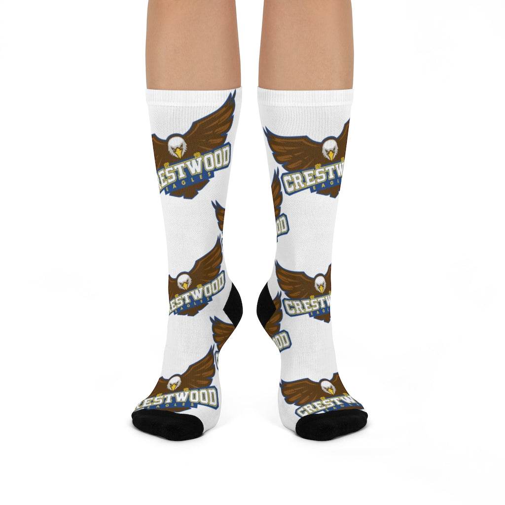 Crestwood School Eagles - Crew Socks - large eagle on white - EdgyHaute