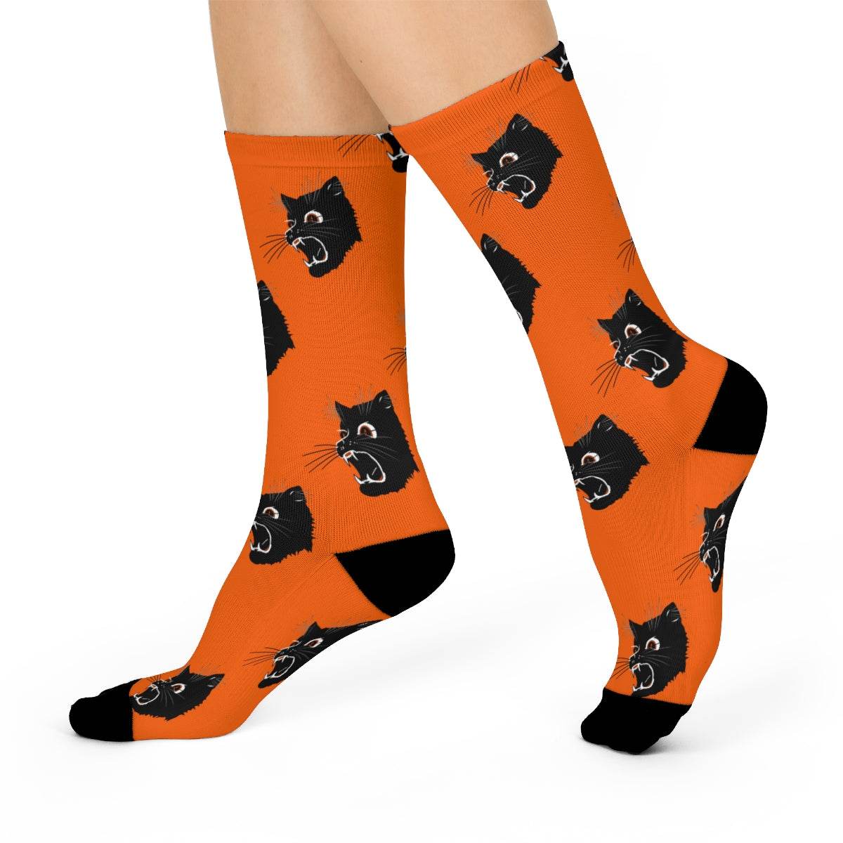 Gerstmeyer Black Cats - Crew Socks - small cat on orange - EdgyHaute