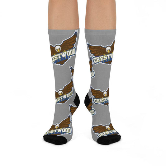 Crestwood School Eagles - Crew Socks - large eagle on gray - EdgyHaute