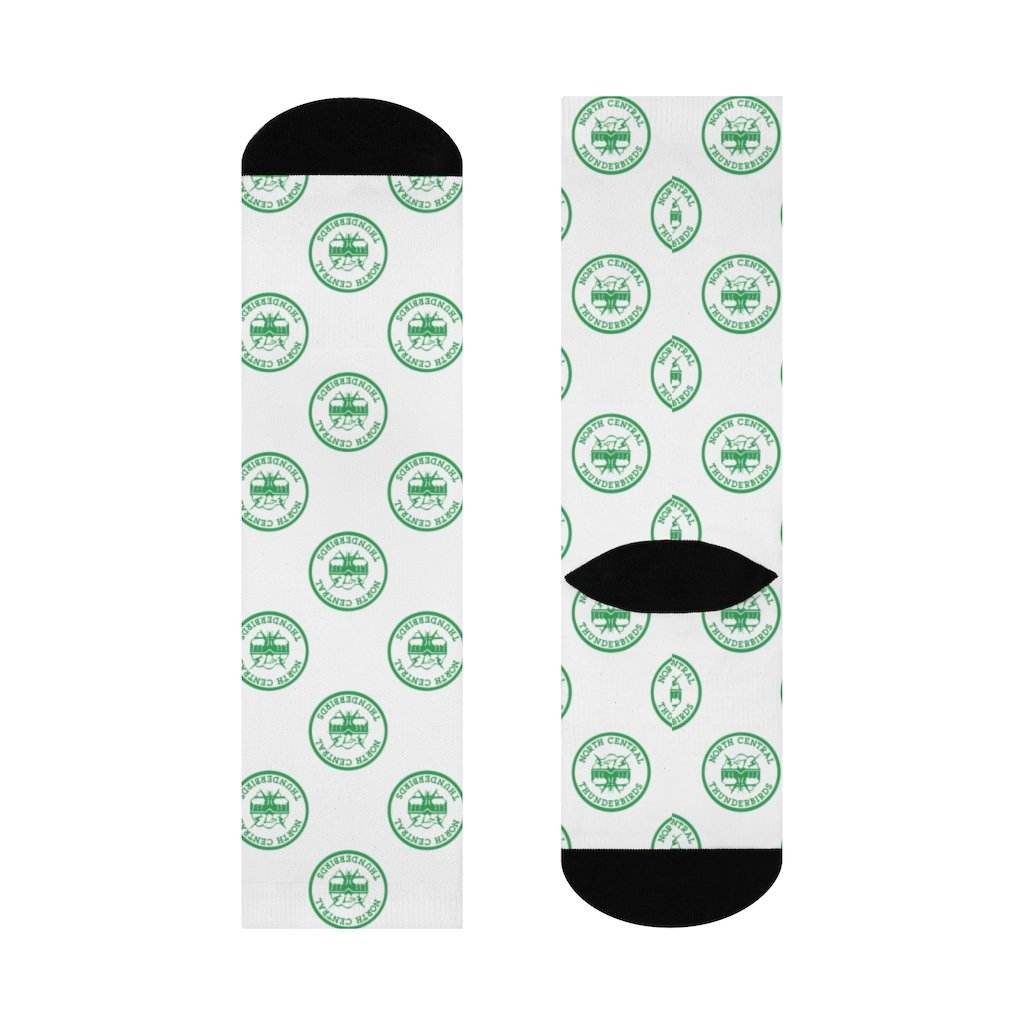 North Central HS Thunderbirds - Crew Socks - NC green on white - EdgyHaute