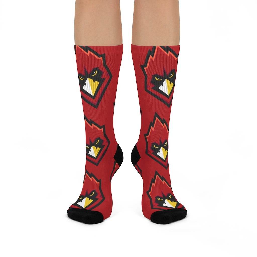 Chrisman HS Cardinals - Crew Socks - large cardinal on red - EdgyHaute