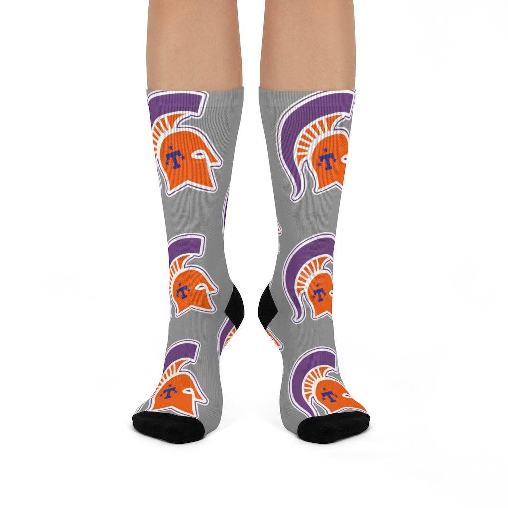 Kansas/Shiloh/Oakland Tri-County Titans - Crew Socks - large titans on gray - EdgyHaute