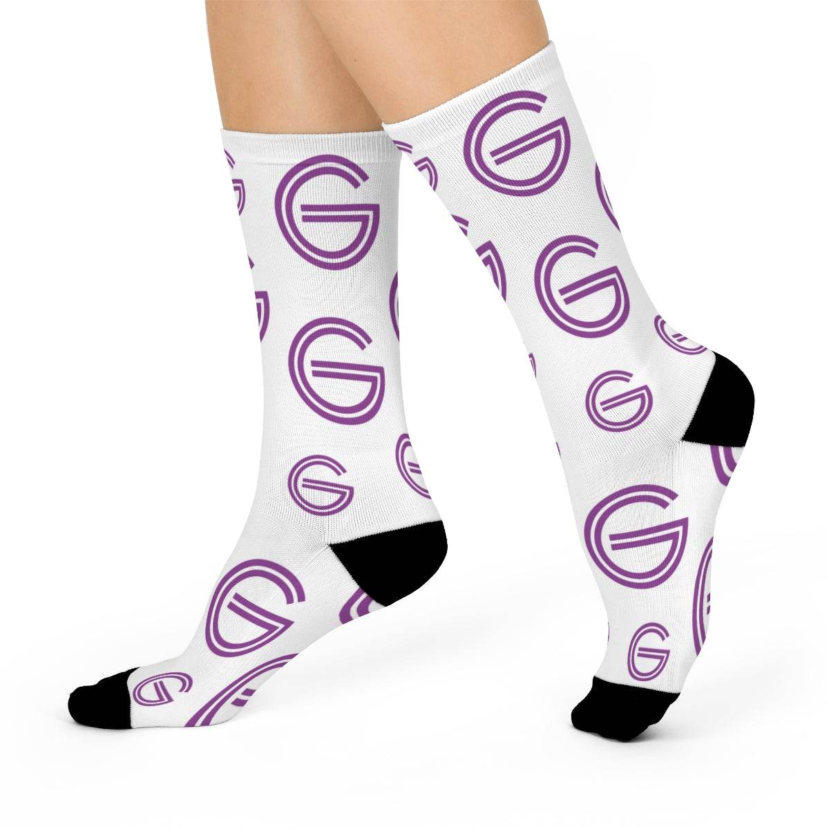 Garfield Purple Eagles - Crew Socks - small center-court G on white - EdgyHaute