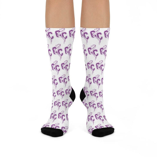 Clay City HS Eels - Crew Socks - purple on white - EdgyHaute