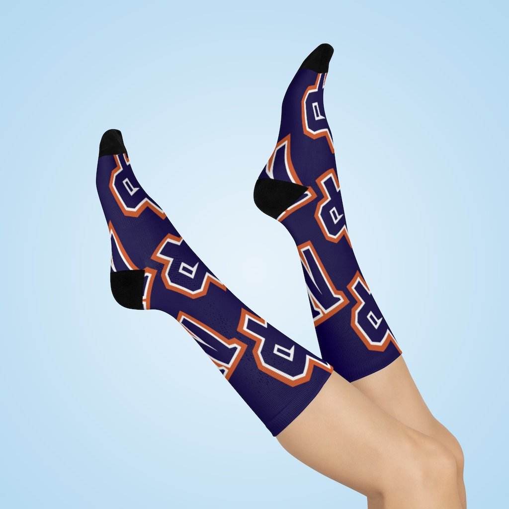 North Putnam HS Cougars - Crew Socks - large NP on navy - EdgyHaute