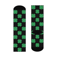 Cloverdale HS Clovers - Crew Socks - 4-leaf clover on black - EdgyHaute