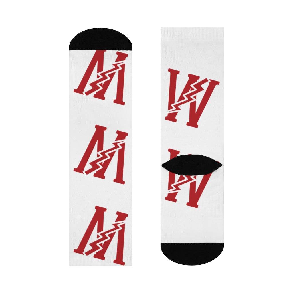 Wiley Red Streaks - Crew Socks - large W red on white - EdgyHaute