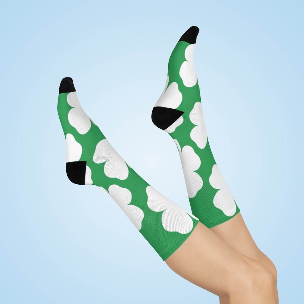 Cloverdale HS Clovers - Crew Socks - large 4-leaf clover on green - EdgyHaute