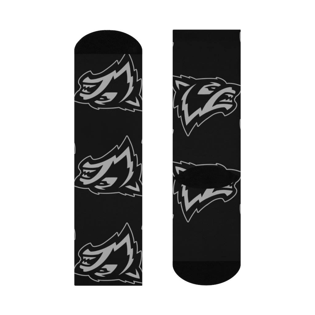 Parke Heritage HS Wolves - Crew Socks - large wolf gray on black - EdgyHaute