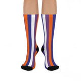 Kansas/Shiloh/Oakland Tri-County Titans - Crew Socks - purple orange blue and white stripes - EdgyHaute