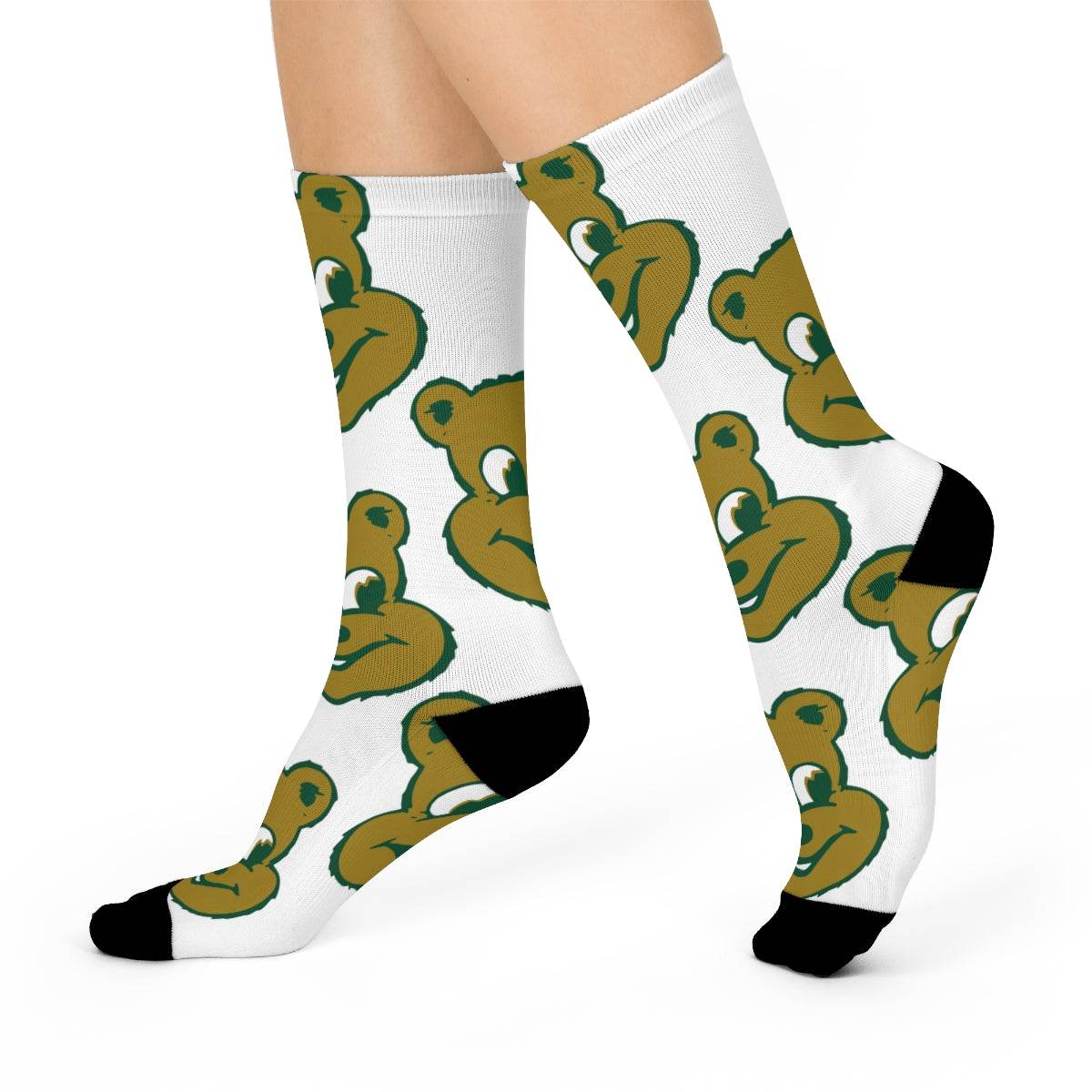 Schulte HS Golden Bears - Crew Socks - large bear on white - EdgyHaute