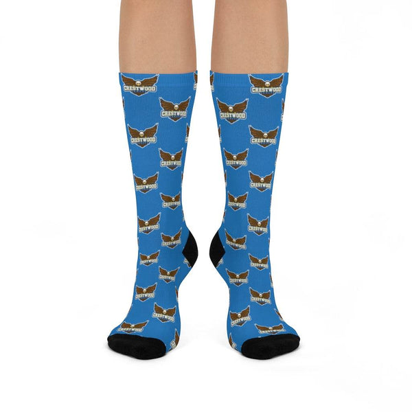 Crestwood School Eagles - Crew Socks - eagle on bright blue - EdgyHaute