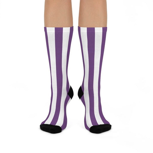 Clay City HS Eels - Crew Socks - purple and white stripes - EdgyHaute