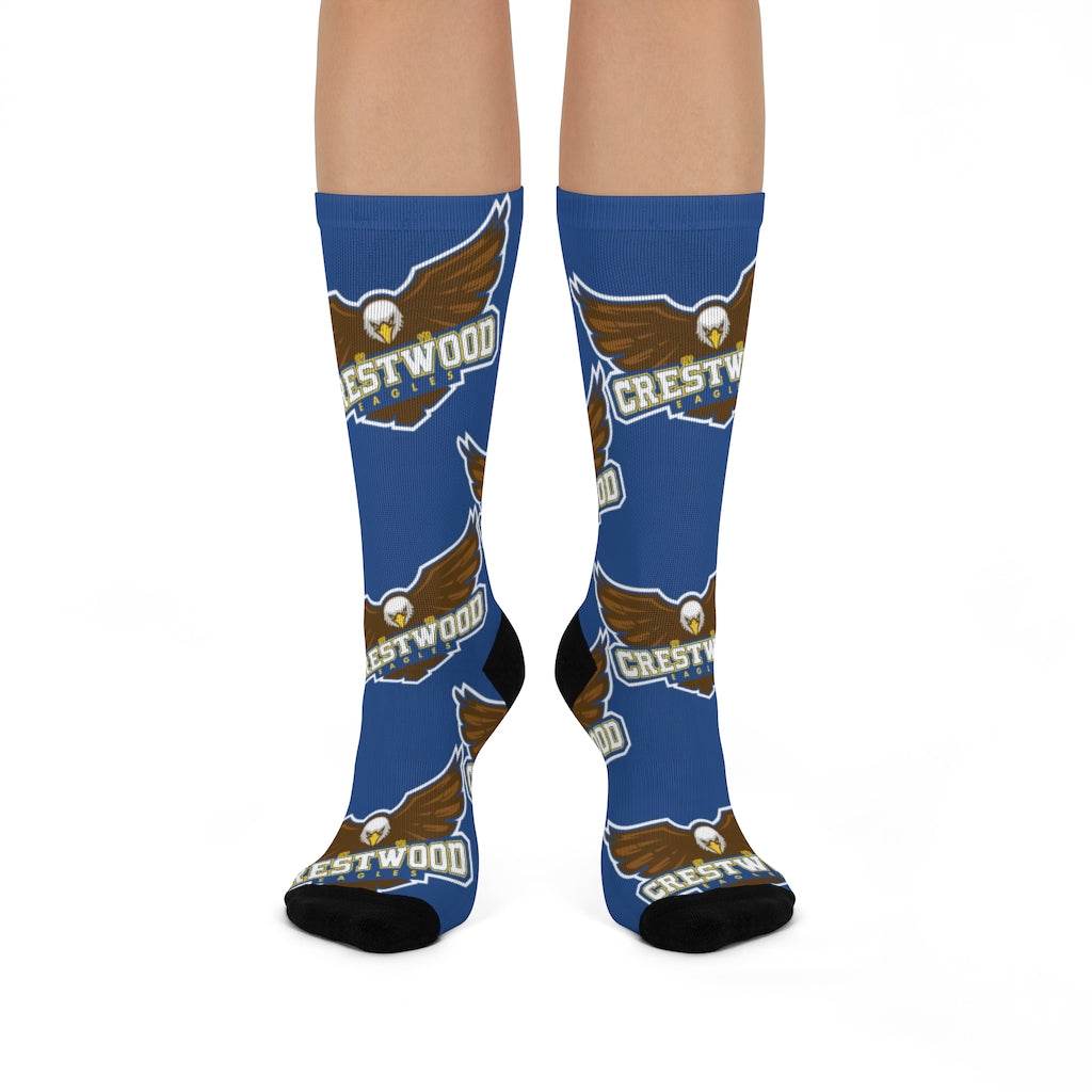 Crestwood School Eagles - Crew Socks - large eagle on dark blue - EdgyHaute