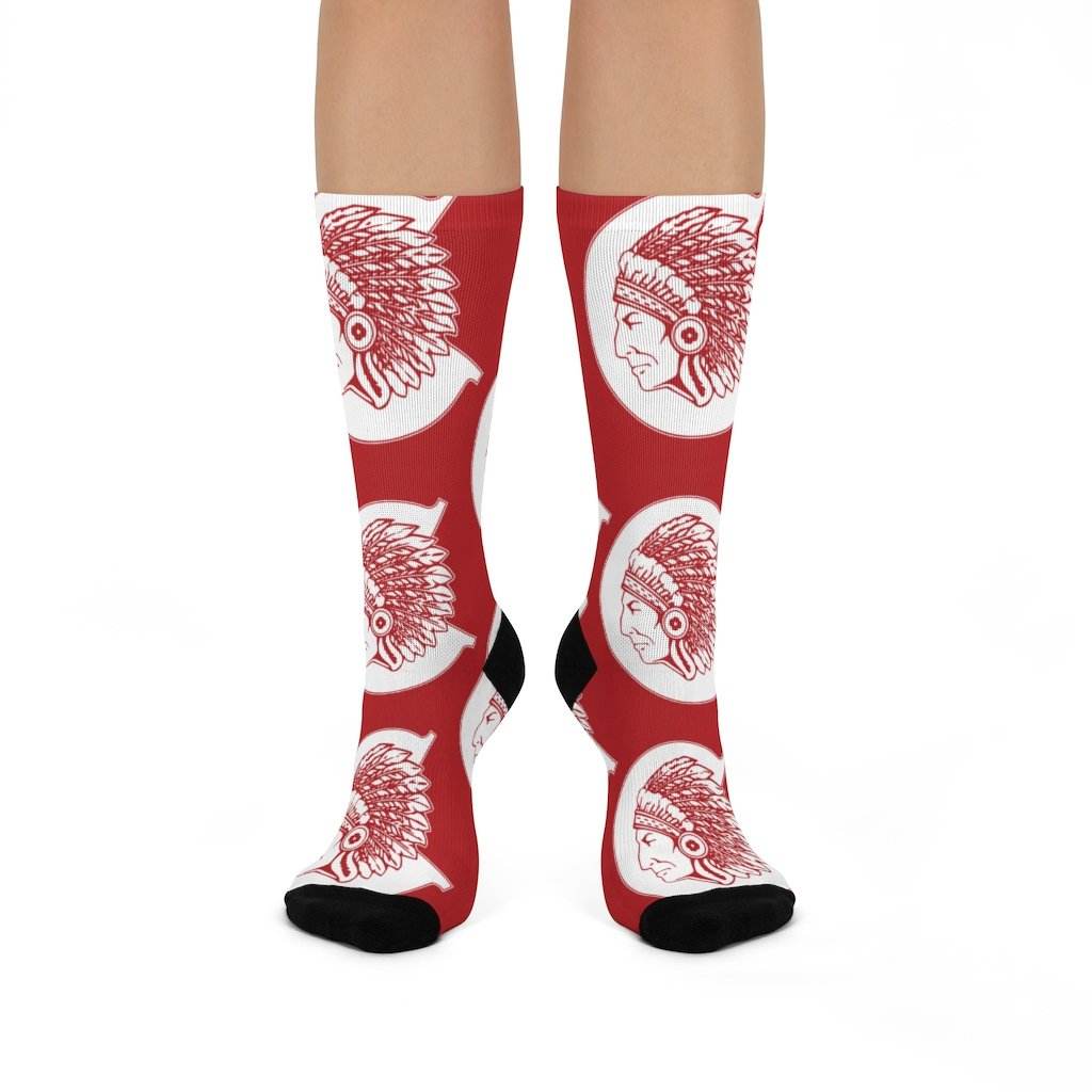 Carlisle MS Indians - Crew Socks - large C white on red - EdgyHaute