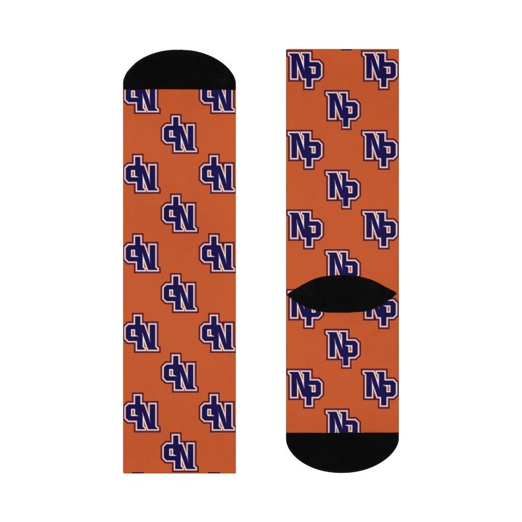 North Putnam HS Cougars - Crew Socks - NP navy on orange - EdgyHaute