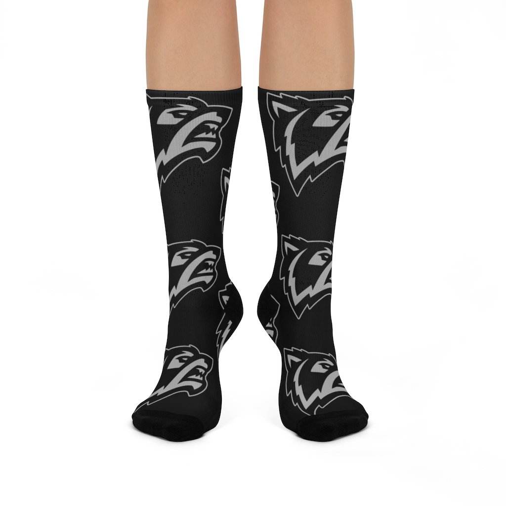 Parke Heritage HS Wolves - Crew Socks - large wolf gray on black - EdgyHaute