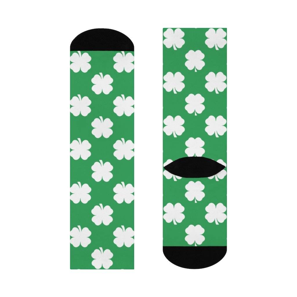 Cloverdale HS Clovers - Crew Socks - 4-leaf clover on green - EdgyHaute