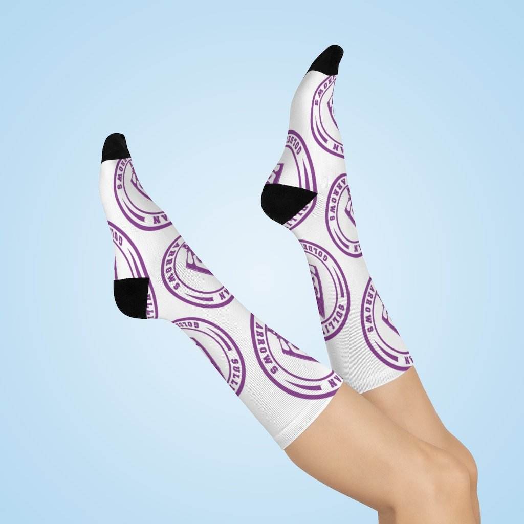 Sullivan HS Golden Arrows - Crew Socks - large arrow purple on white - EdgyHaute