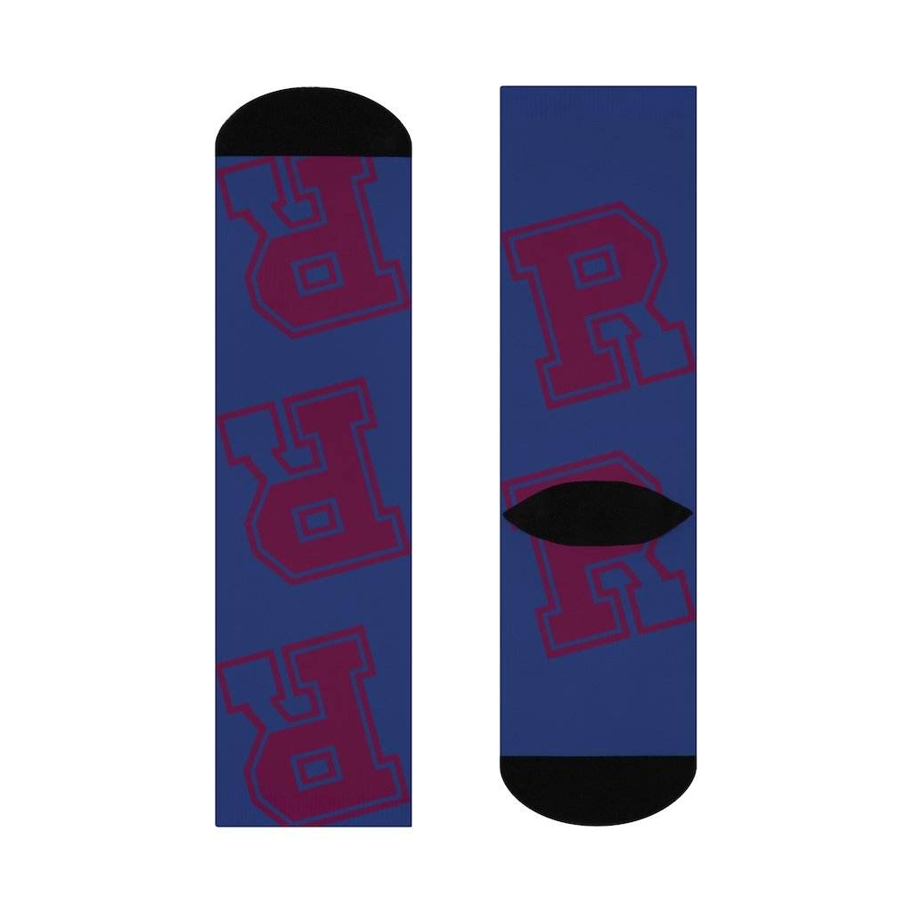 Riverton Parke HS Panthers - Crew Socks - large RP maroon on navy - EdgyHaute