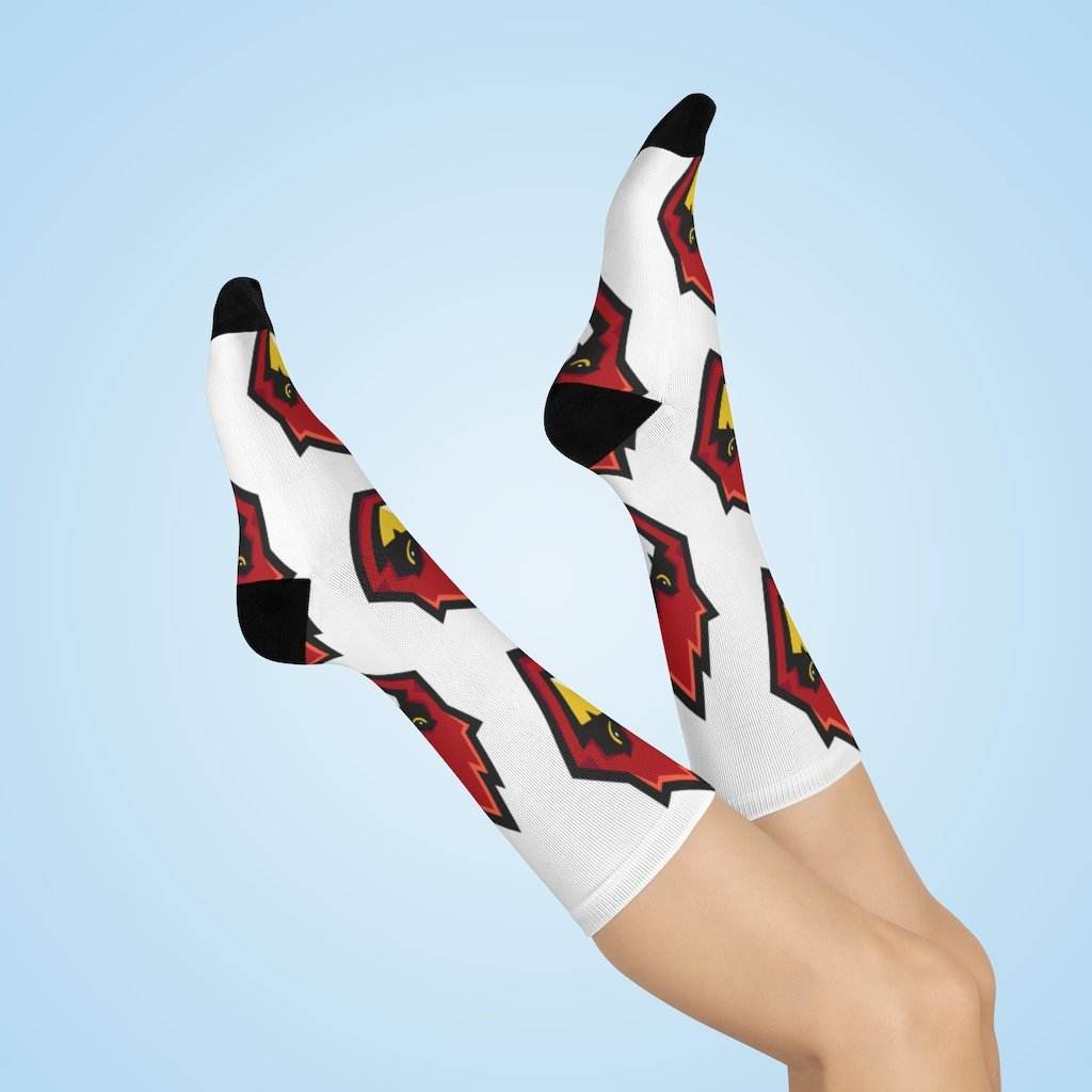 Chrisman HS Cardinals - Crew Socks - large cardinal on white - EdgyHaute