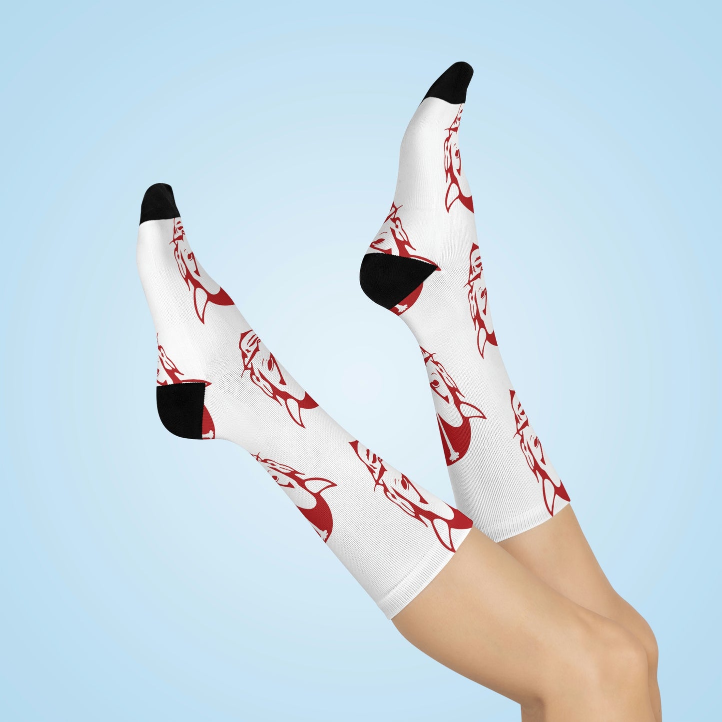 Brazil HS Red Devils - Crew Socks - large devil red on white - EdgyHaute