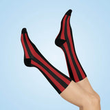 Chrisman HS Cardinals - Crew Socks - red and black stripes - EdgyHaute