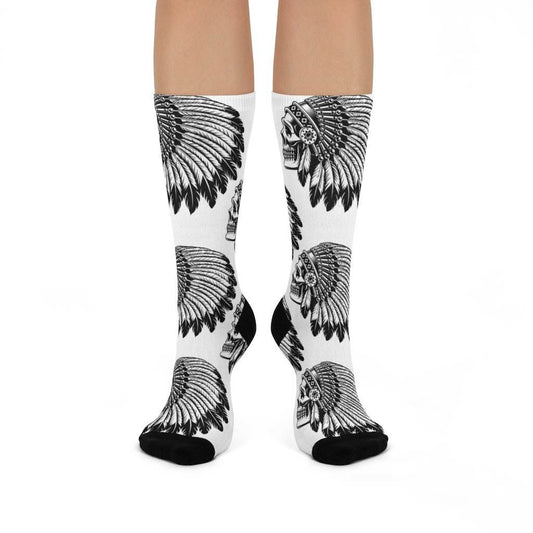 Terre Haute South HS Braves - Crew Socks - headdress black on white - EdgyHaute