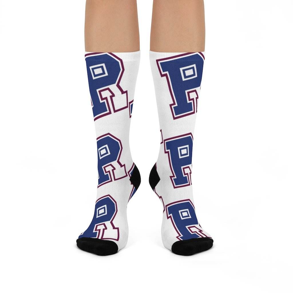 Riverton Parke HS Panthers - Crew Socks - large RP navy on white - EdgyHaute