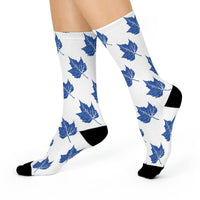 State High School Sycamores (ISU Laboratory School) - Crew Socks - small leaf blue on white - EdgyHaute