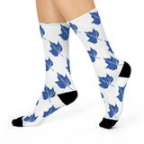 State High School Sycamores (ISU Laboratory School) - Crew Socks - small leaf blue on white - EdgyHaute