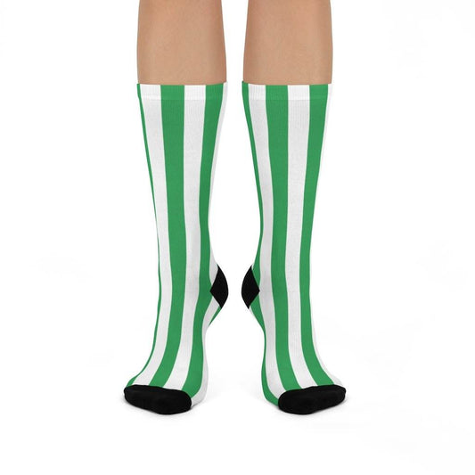 Cloverdale HS Clovers - Crew Socks - green and white stripes - EdgyHaute