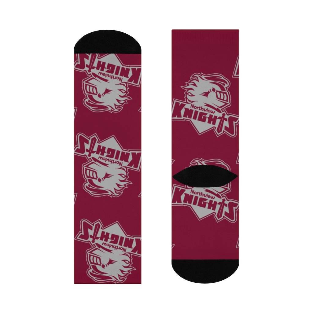 Northview HS Knights - Crew Socks - large knight gray on maroon - EdgyHaute