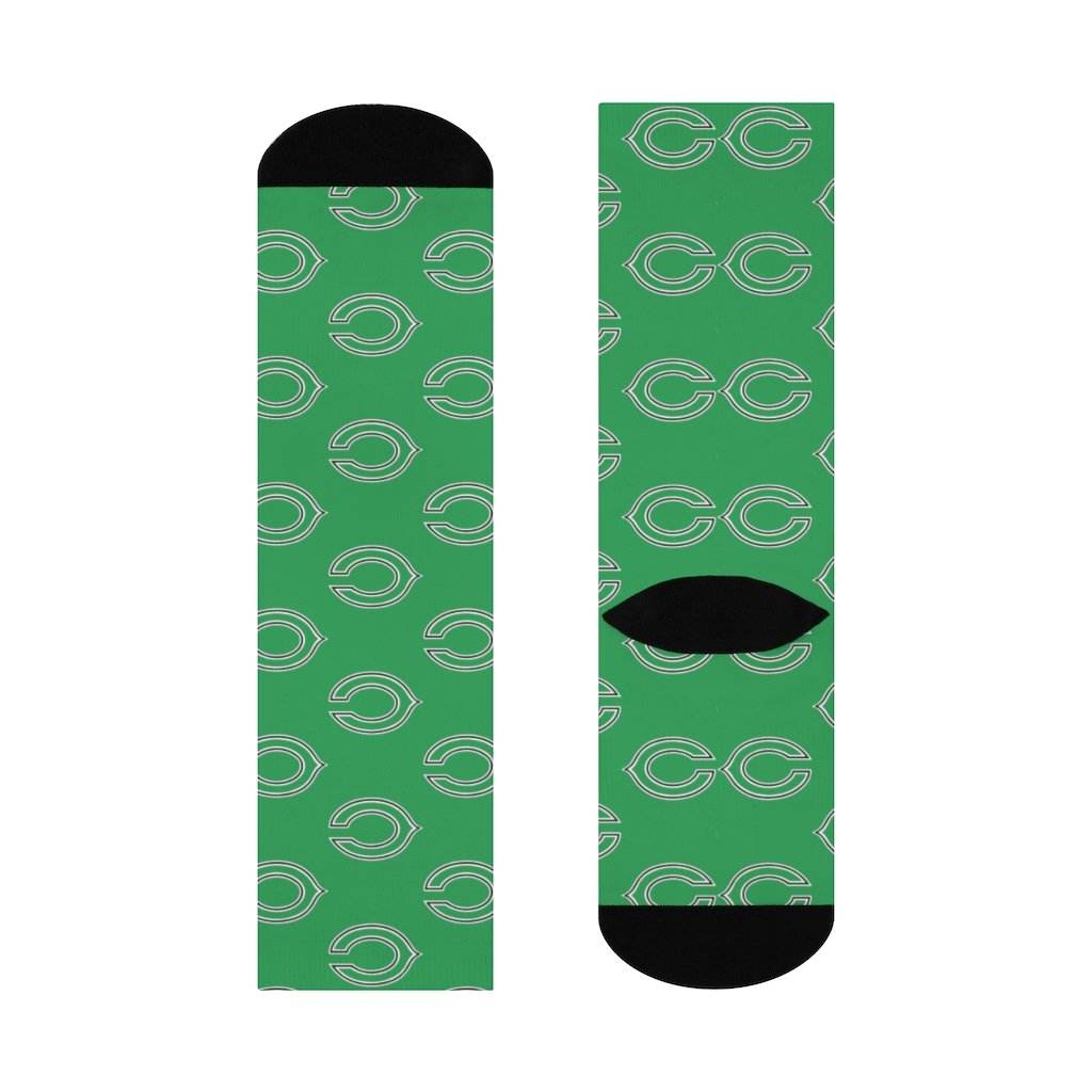 Cloverdale HS Clovers - Crew Socks - C on green - EdgyHaute