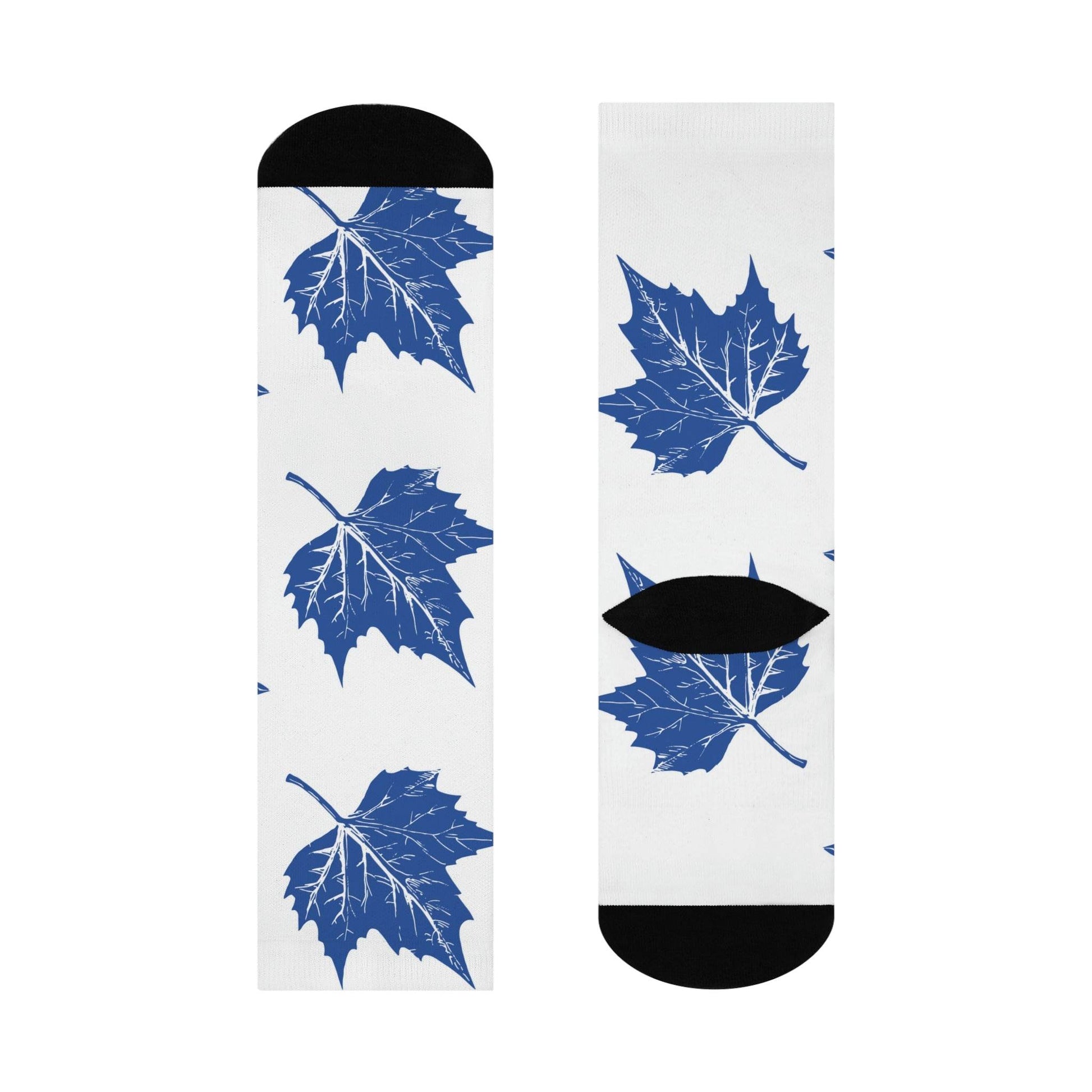 State High School Sycamores (ISU Laboratory School) - Crew Socks - large leaf blue on white - EdgyHaute