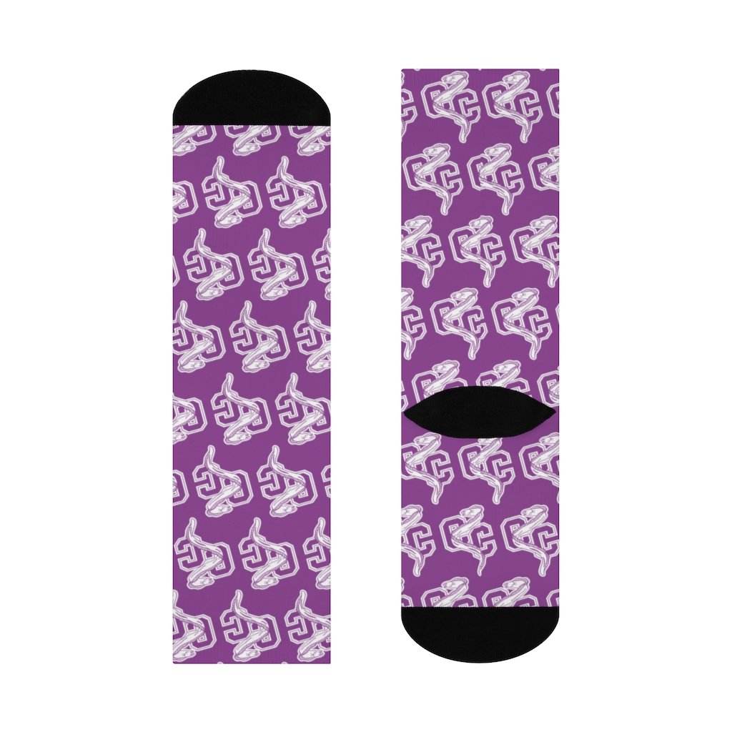 Clay City HS Eels - Crew Socks - white on purple - EdgyHaute