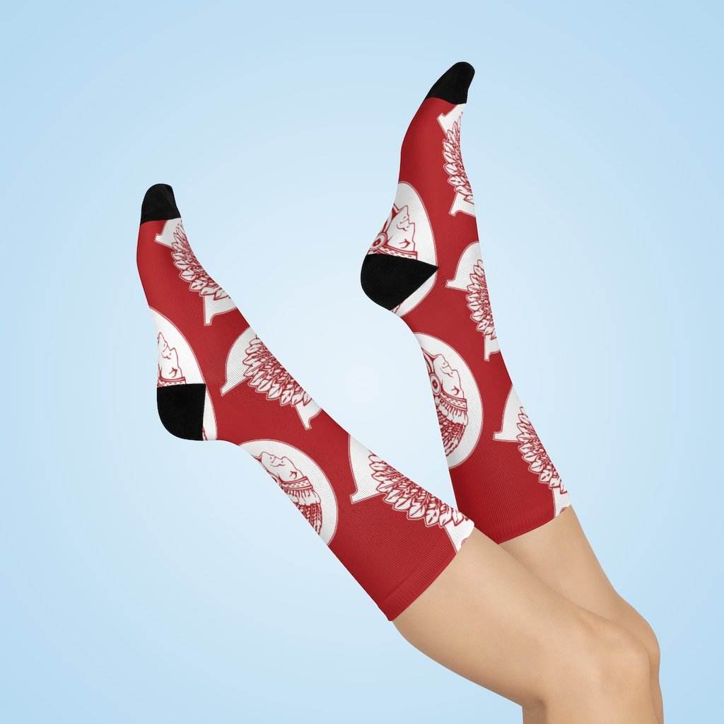 Carlisle MS Indians - Crew Socks - large C white on red - EdgyHaute