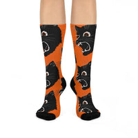 Gerstmeyer Black Cats - Crew Socks - large cat on orange - EdgyHaute