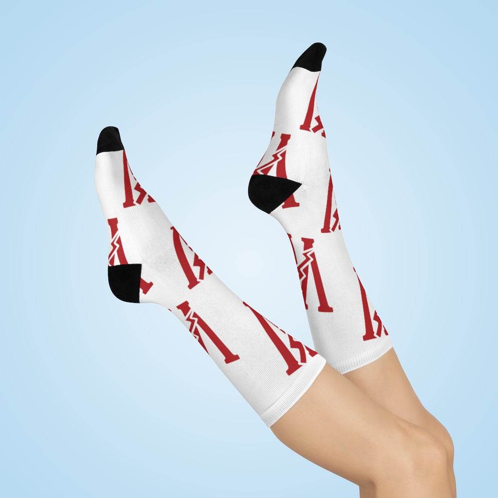 Wiley Red Streaks - Crew Socks - large W red on white - EdgyHaute