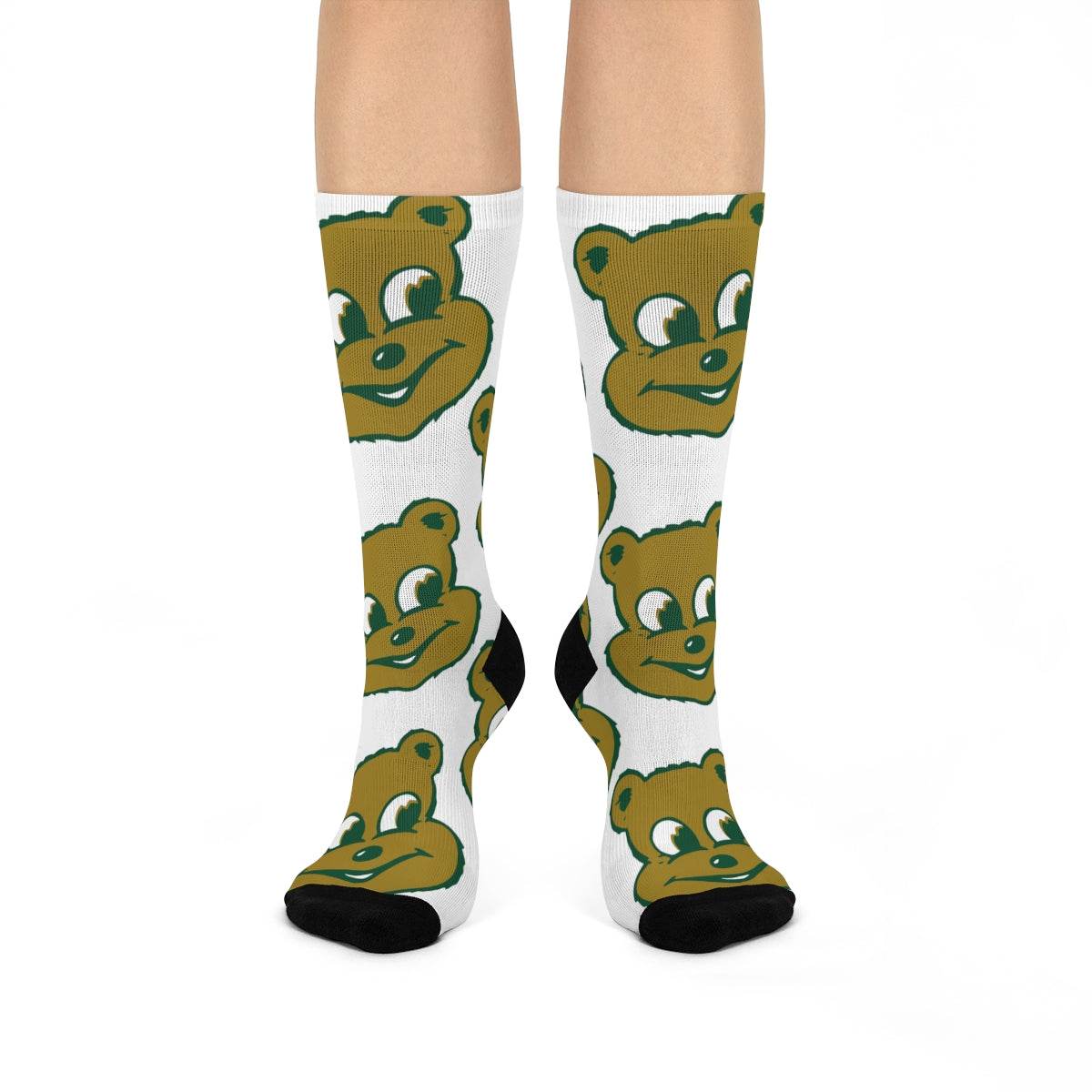 Schulte HS Golden Bears - Crew Socks - large bear on white - EdgyHaute