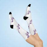 Otter Creek MS Otters - Crew Socks - large otter purple on white - EdgyHaute