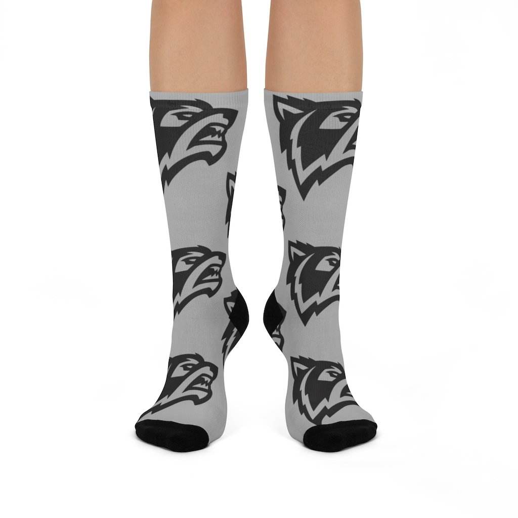 Parke Heritage HS Wolves - Crew Socks - large wolf black on gray - EdgyHaute