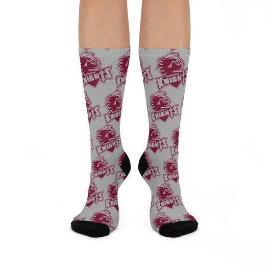 Northview HS Knights - Crew Socks - maroon on gray - EdgyHaute