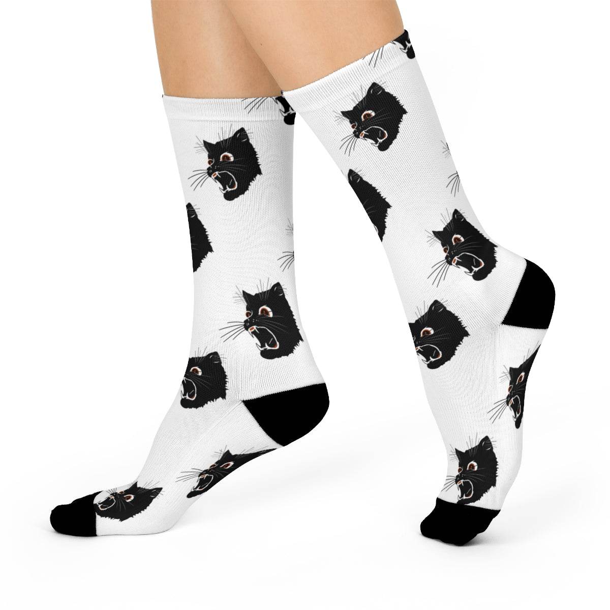 Gerstmeyer Black Cats - Crew Socks - small cat on white - EdgyHaute