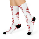 Brazil HS Red Devils - Crew Socks - large devil red on white - EdgyHaute