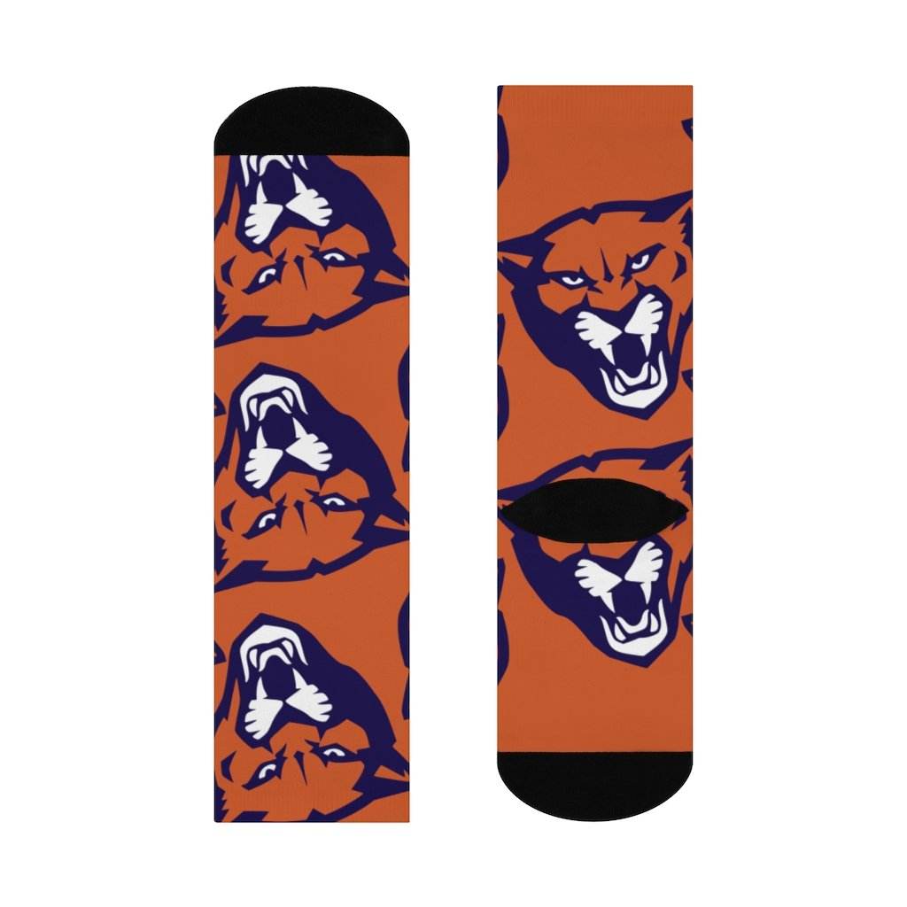 North Putnam HS Cougars - Crew Socks - large cougar on orange - EdgyHaute