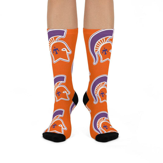 Kansas/Shiloh/Oakland Tri-County Titans - Crew Socks - large titans on orange - EdgyHaute