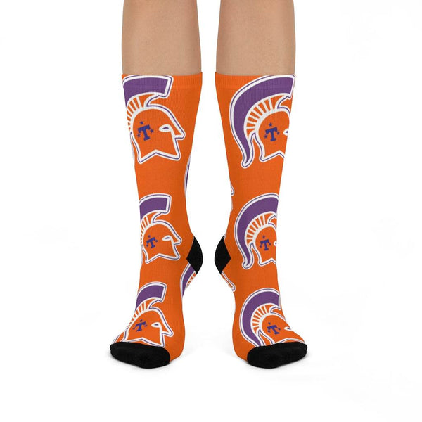 Kansas/Shiloh/Oakland Tri-County Titans - Crew Socks - large titans on orange - EdgyHaute