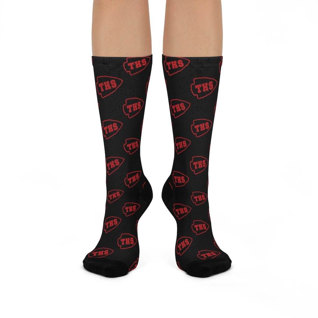 Terre Haute South HS Braves - Crew Socks - red on black - EdgyHaute